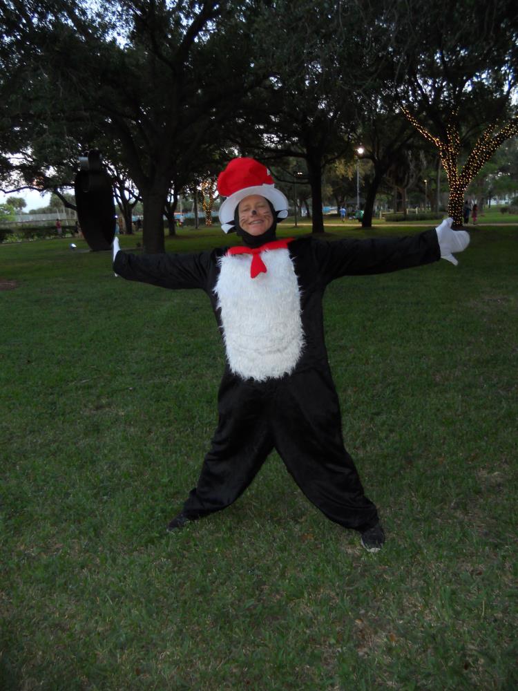 Woman dressed in Cat in the Hat costume